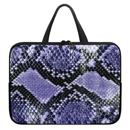 Blue And Black Snakeskin Print Laptop Sleeve With Handle