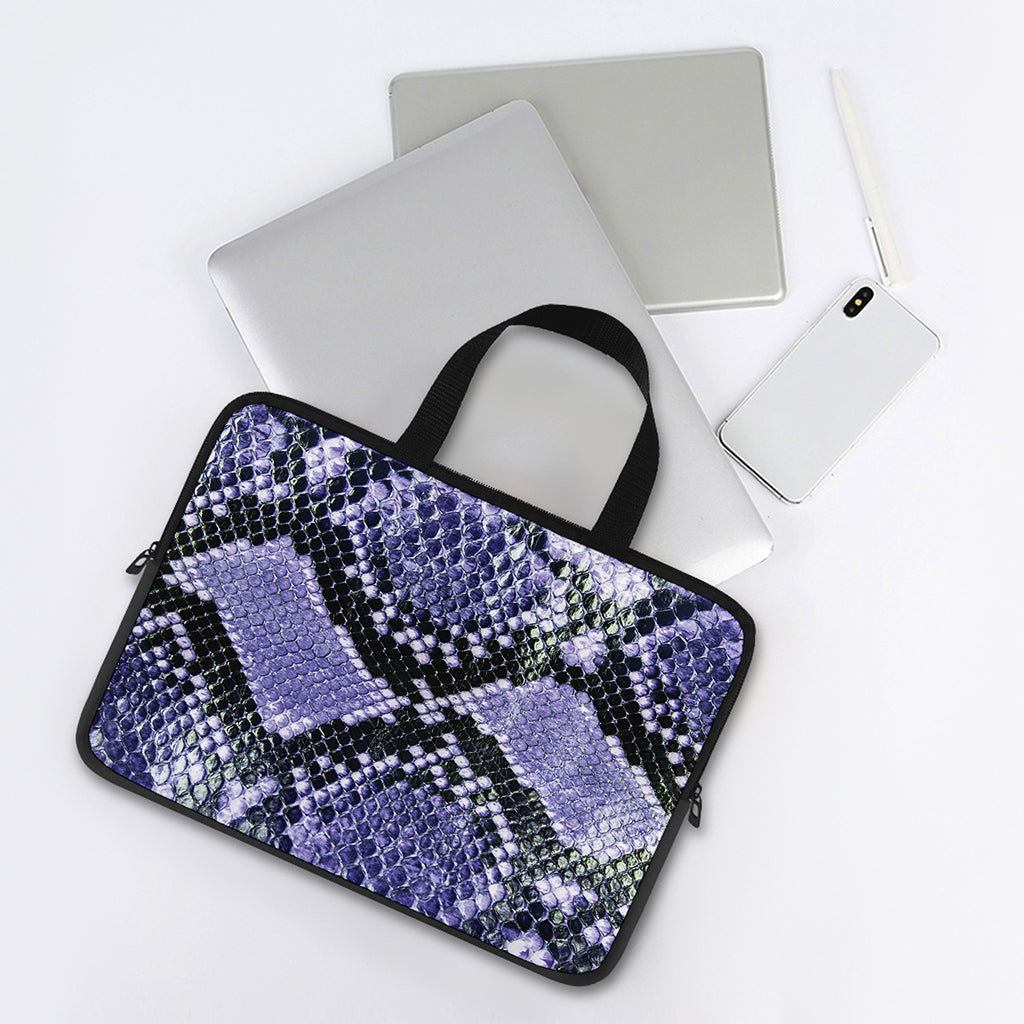 Blue And Black Snakeskin Print Laptop Sleeve With Handle