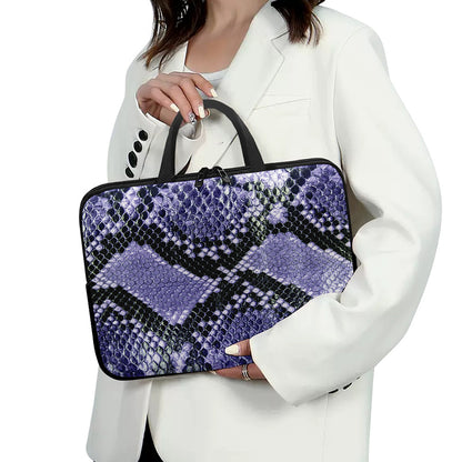Blue And Black Snakeskin Print Laptop Sleeve With Handle