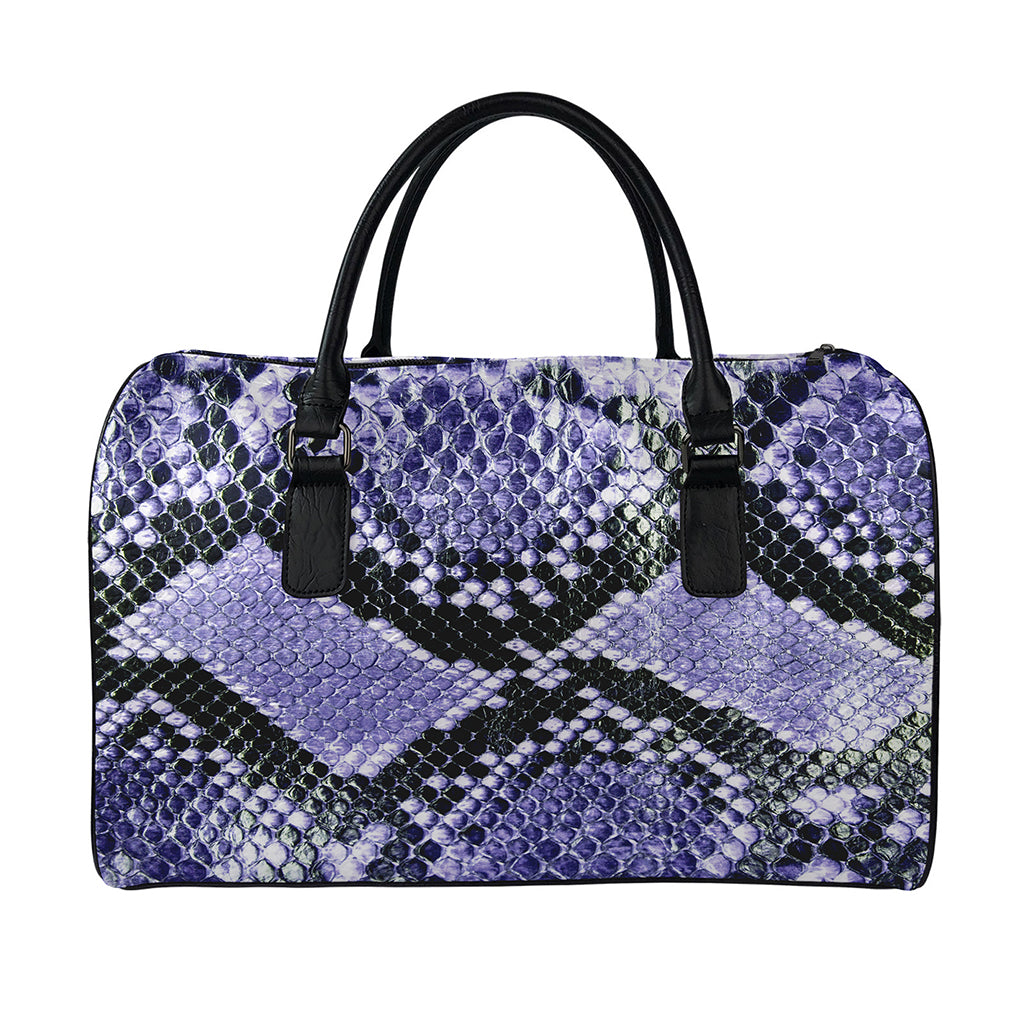 Blue And Black Snakeskin Print Leather Duffle Bag