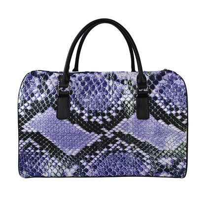 Blue And Black Snakeskin Print Leather Duffle Bag