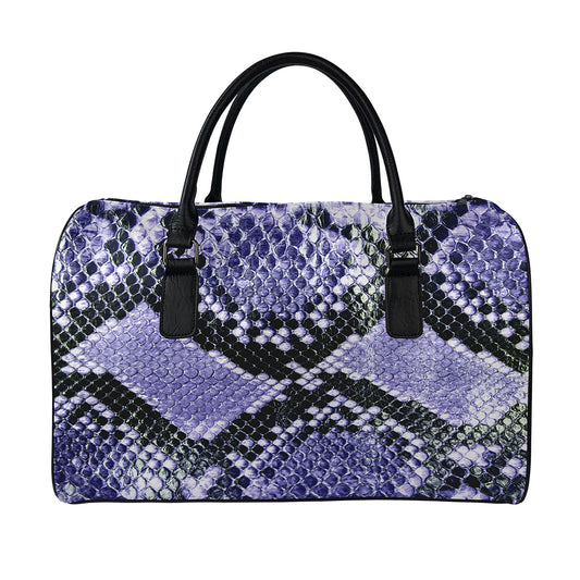Blue And Black Snakeskin Print Leather Duffle Bag