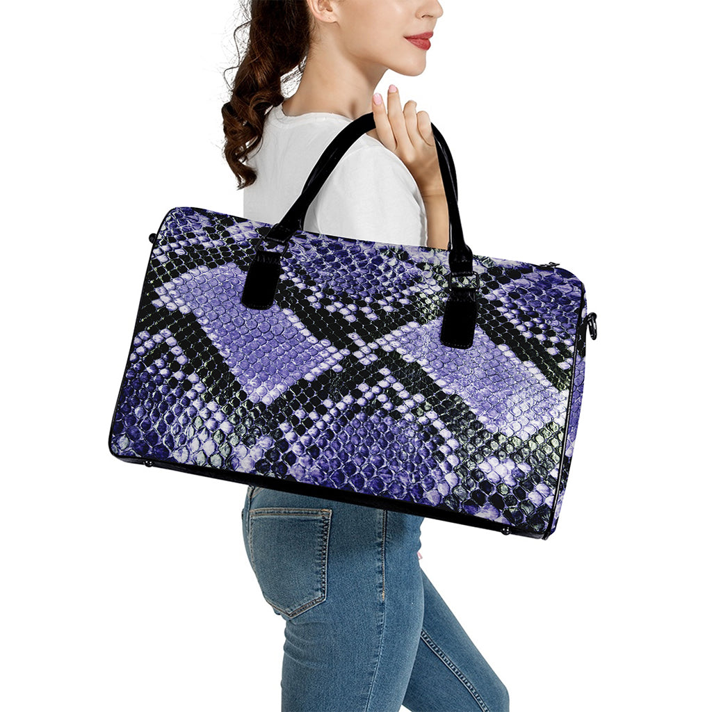 Blue And Black Snakeskin Print Leather Duffle Bag