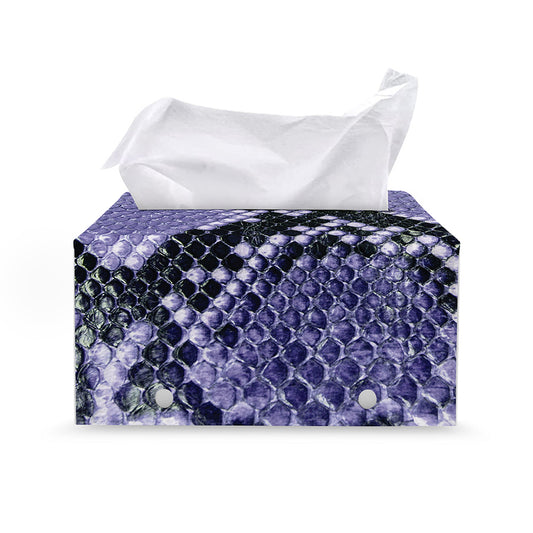 Blue And Black Snakeskin Print Leather Tissue Box Cover