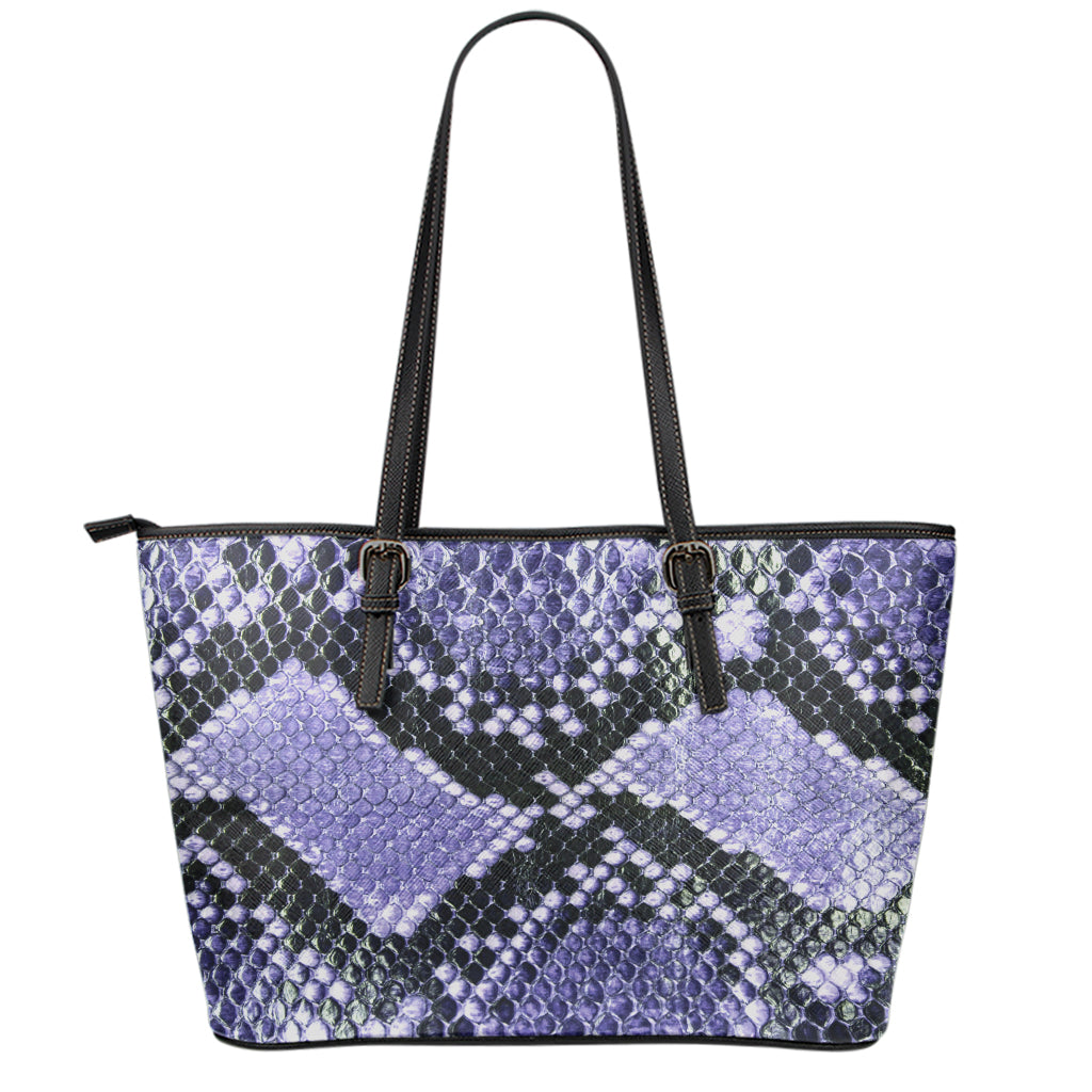 Blue And Black Snakeskin Print Leather Tote Bag