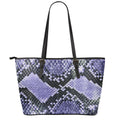 Blue And Black Snakeskin Print Leather Tote Bag With Zipper