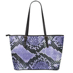 Blue And Black Snakeskin Print Leather Tote Bag