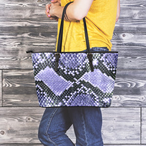 Blue And Black Snakeskin Print Leather Tote Bag