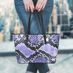 Blue And Black Snakeskin Print Leather Tote Bag