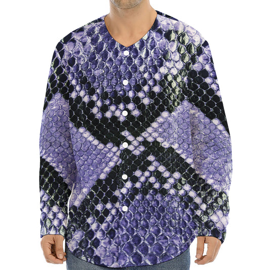 Blue And Black Snakeskin Print Long Sleeve Baseball Jersey