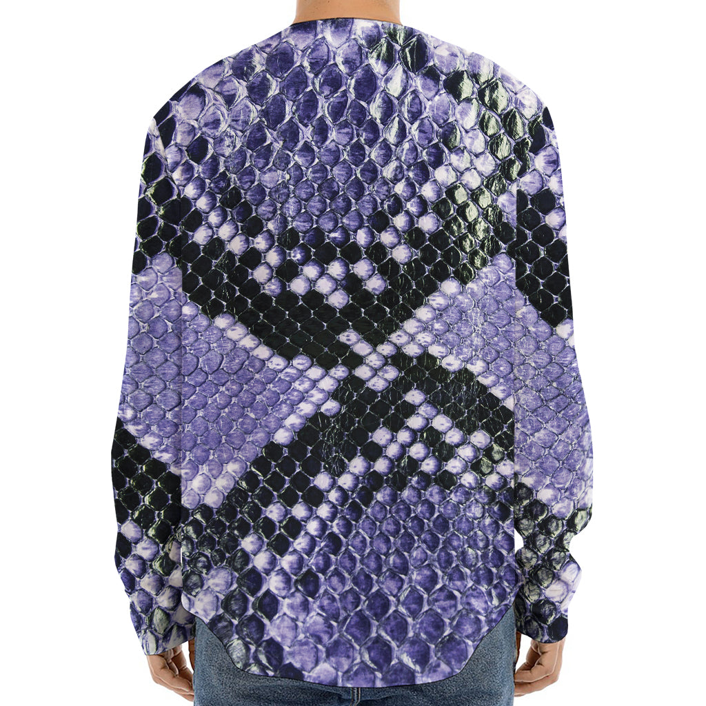 Blue And Black Snakeskin Print Long Sleeve Baseball Jersey