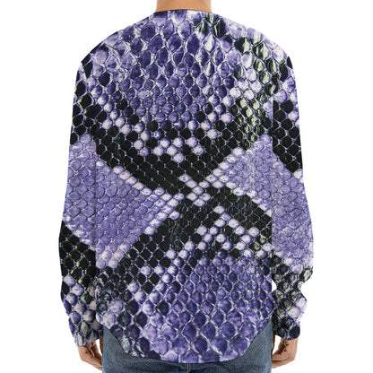 Blue And Black Snakeskin Print Long Sleeve Baseball Jersey