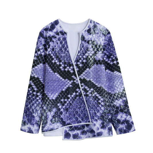Blue And Black Snakeskin Print Long Sleeve Short Coat