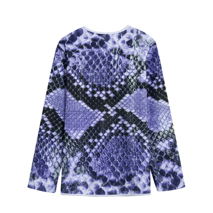 Blue And Black Snakeskin Print Long Sleeve Short Coat