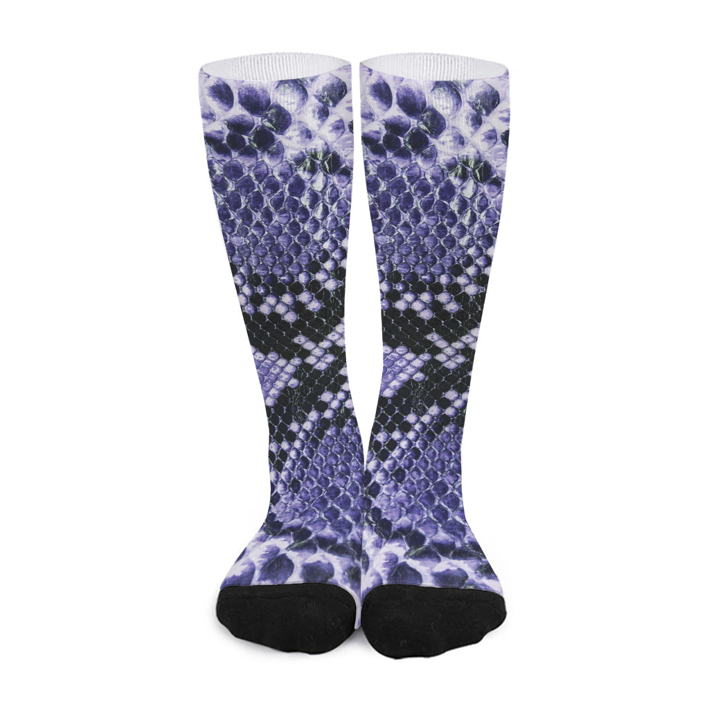 Blue And Black Snakeskin Print Long Socks