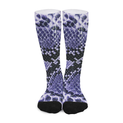 Blue And Black Snakeskin Print Long Socks