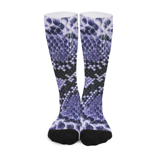 Blue And Black Snakeskin Print Long Socks