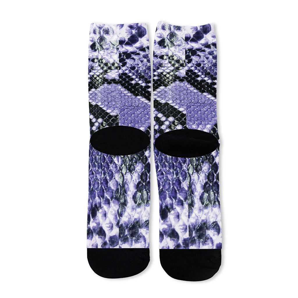Blue And Black Snakeskin Print Long Socks
