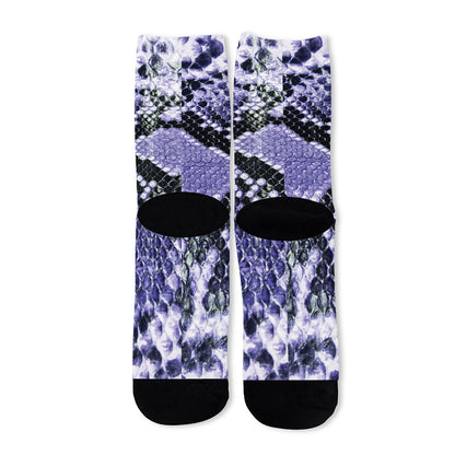 Blue And Black Snakeskin Print Long Socks