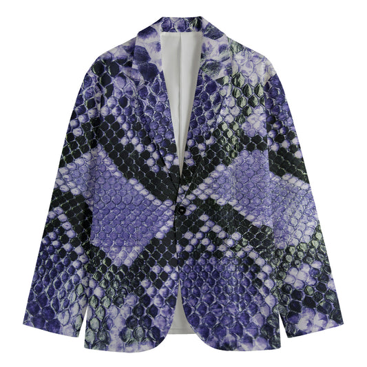 Blue And Black Snakeskin Print Men's Blazer