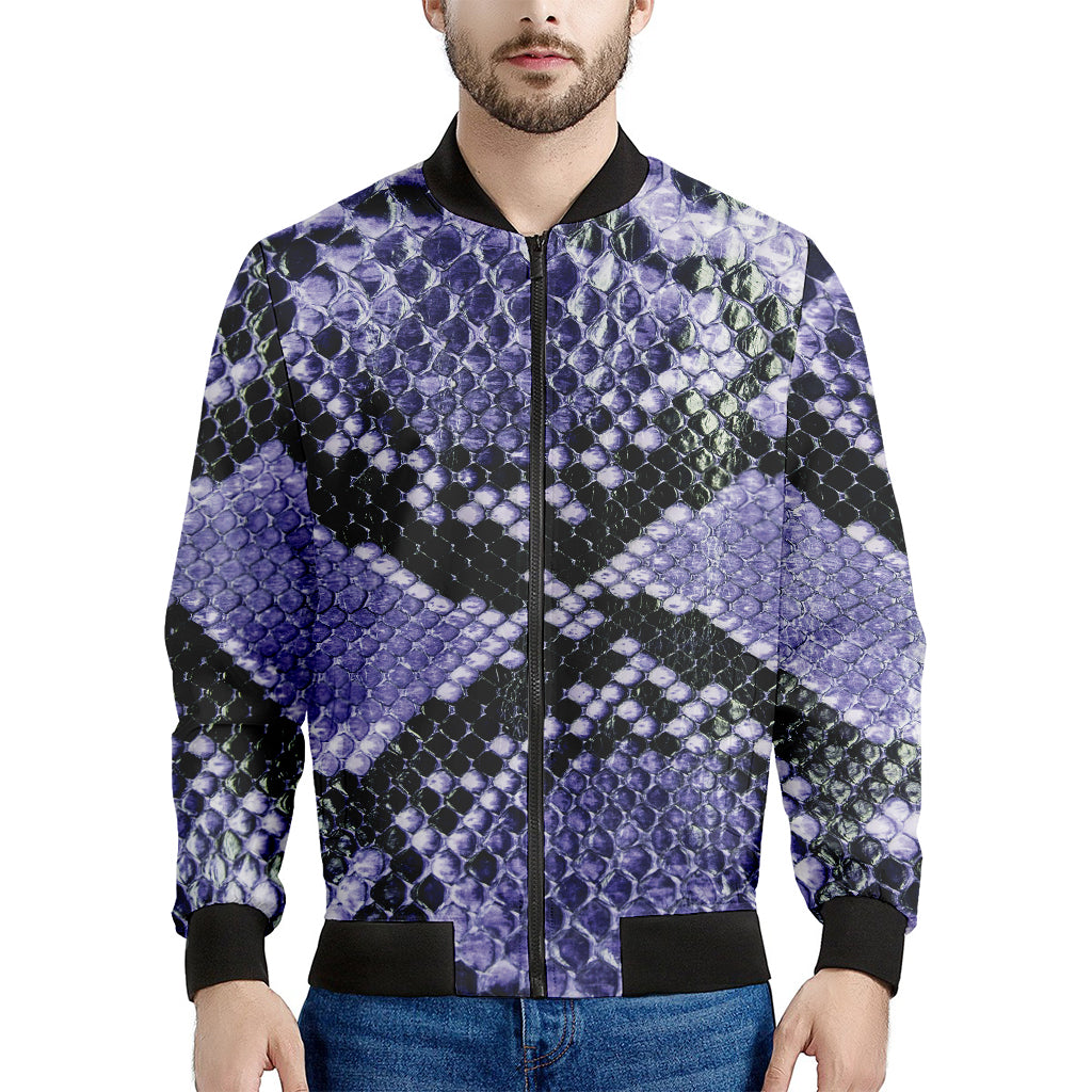 Blue And Black Snakeskin Print Men's Bomber Jacket