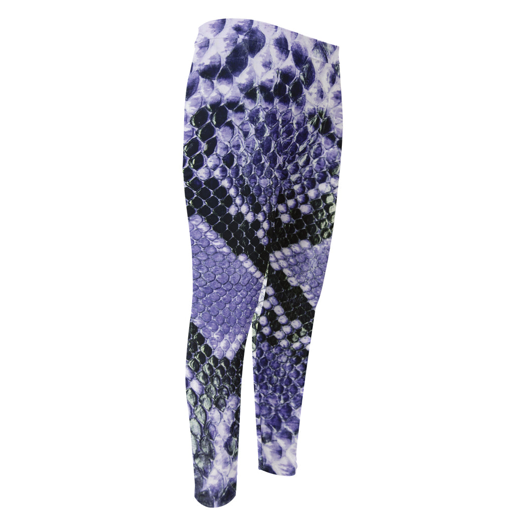Blue And Black Snakeskin Print Men's Compression Pants