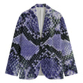 Blue And Black Snakeskin Print Men's Cotton Blazer