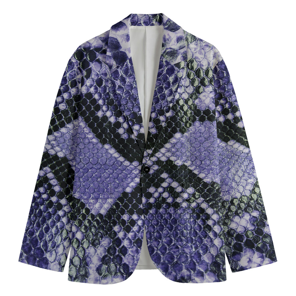 Blue And Black Snakeskin Print Men's Cotton Blazer
