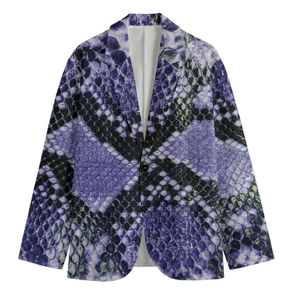 Blue And Black Snakeskin Print Men's Cotton Blazer