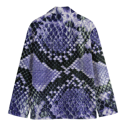 Blue And Black Snakeskin Print Men's Cotton Blazer