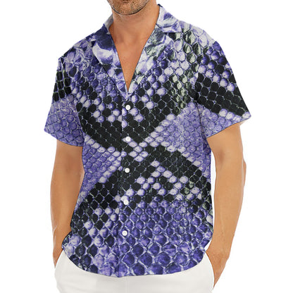 Blue And Black Snakeskin Print Men's Deep V-Neck Shirt