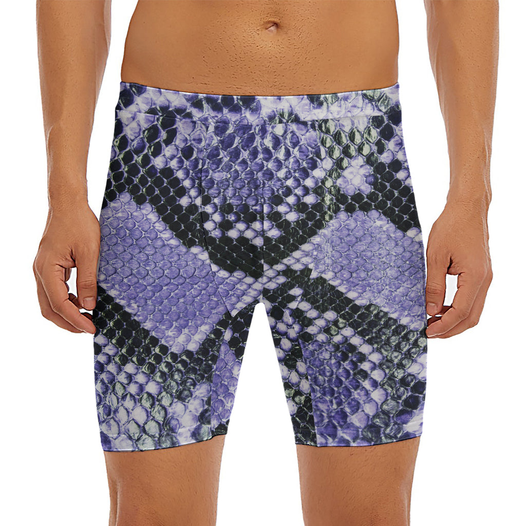 Blue And Black Snakeskin Print Men's Long Boxer Briefs