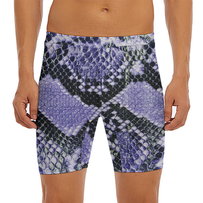 Blue And Black Snakeskin Print Men's Long Boxer Briefs