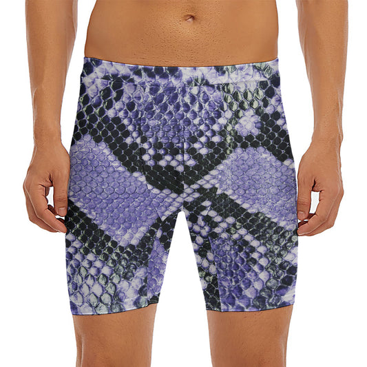 Blue And Black Snakeskin Print Men's Long Boxer Briefs