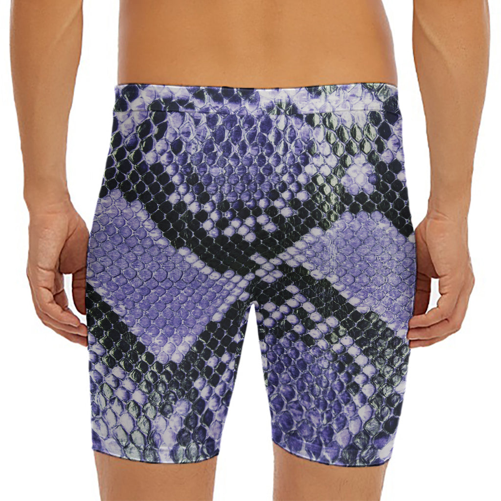 Blue And Black Snakeskin Print Men's Long Boxer Briefs