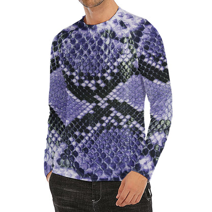 Blue And Black Snakeskin Print Men's Long Sleeve Rash Guard
