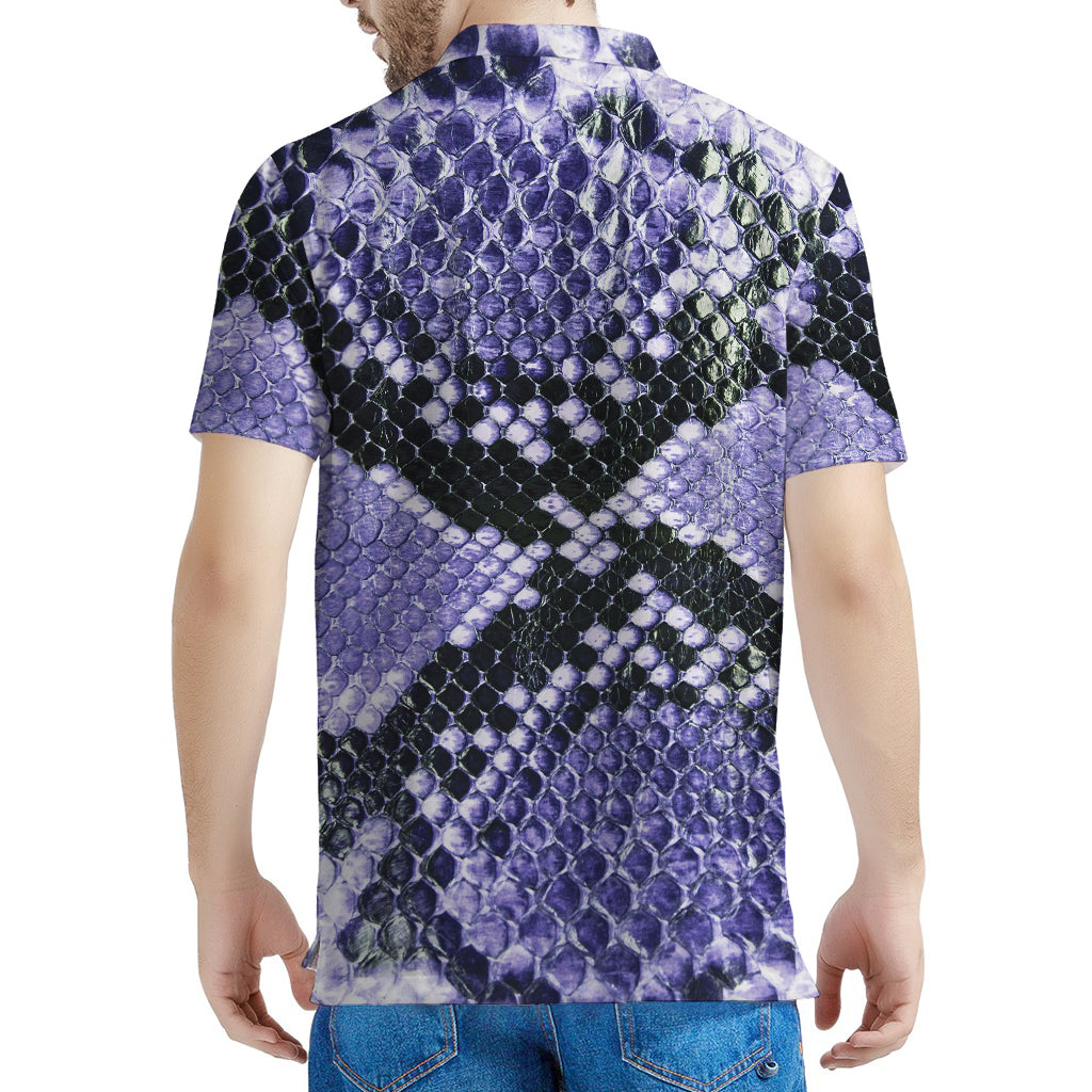 Blue And Black Snakeskin Print Men's Polo Shirt