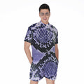 Blue And Black Snakeskin Print Men's Romper