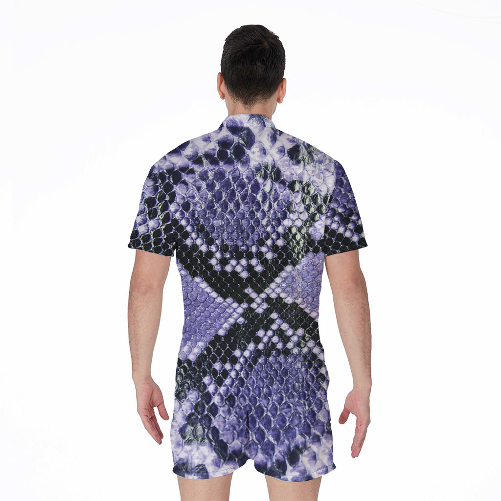 Blue And Black Snakeskin Print Men's Rompers