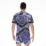 Blue And Black Snakeskin Print Men's Rompers