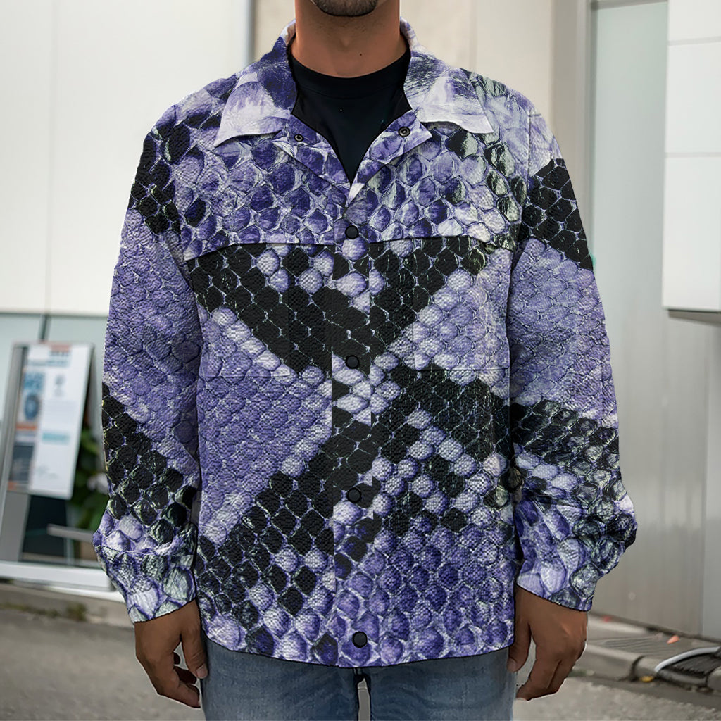 Blue And Black Snakeskin Print Men's Shirt Jacket