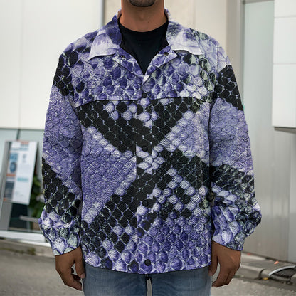 Blue And Black Snakeskin Print Men's Shirt Jacket