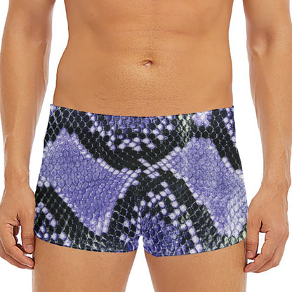 Blue And Black Snakeskin Print Men's Short Boxer Briefs