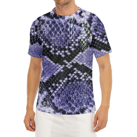 Blue And Black Snakeskin Print Men's Short Sleeve Rash Guard