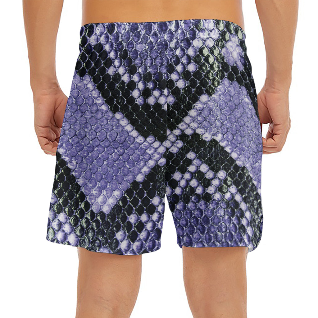 Blue And Black Snakeskin Print Men's Split Running Shorts