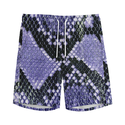 Blue And Black Snakeskin Print Men's Sports Shorts