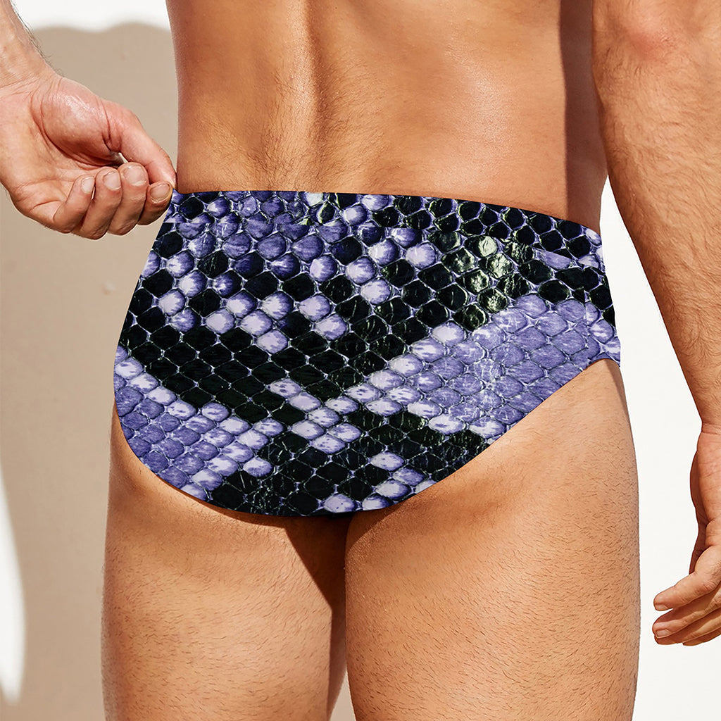 Blue And Black Snakeskin Print Men's Swim Briefs