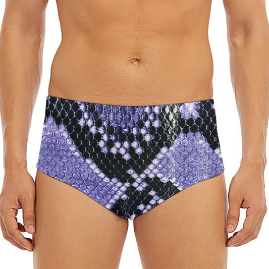 Blue And Black Snakeskin Print Men's Triangle Swim Briefs