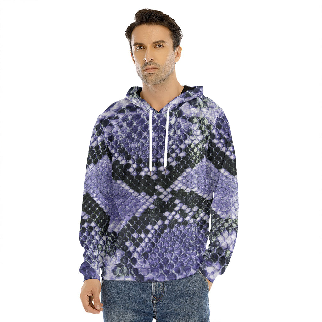 Blue And Black Snakeskin Print Men's Velvet Pullover Hoodie