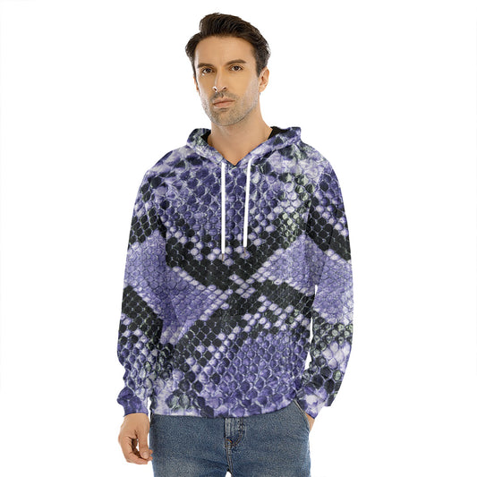 Blue And Black Snakeskin Print Men's Velvet Pullover Hoodie